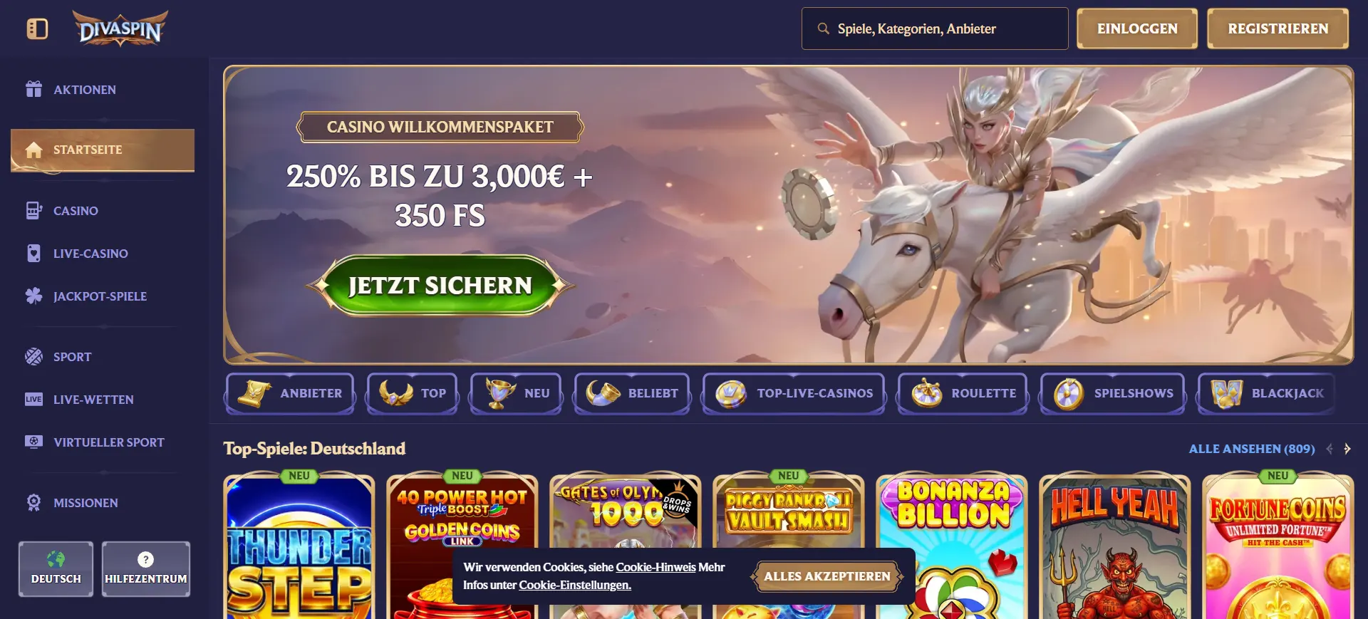 Divaspin Casino Screen